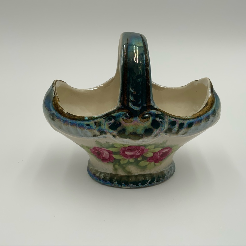 Vintage Antique Czech Porcelain Basket with Floral Design - Picture 2 of 7